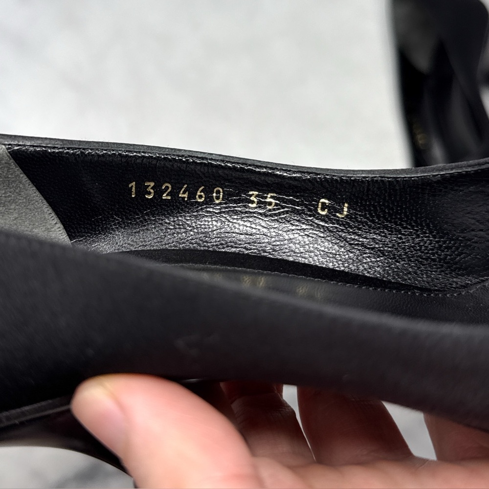 GUCCI Silk Satin Horsebit Swarovski Crystal Embellished Open Toe Pump Heel Black - Picture 12 of 15